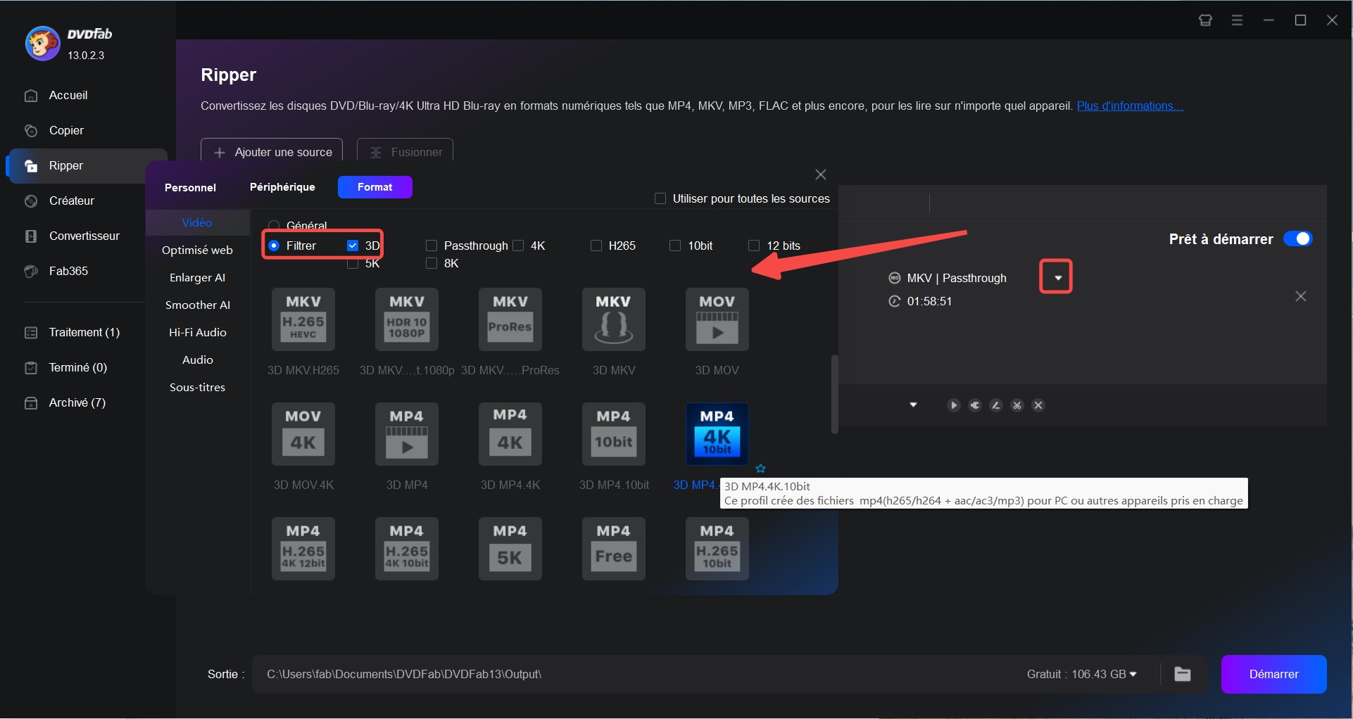 Comment ripper un Blu-ray en vidéos SBS 3D avec DVDFab ?